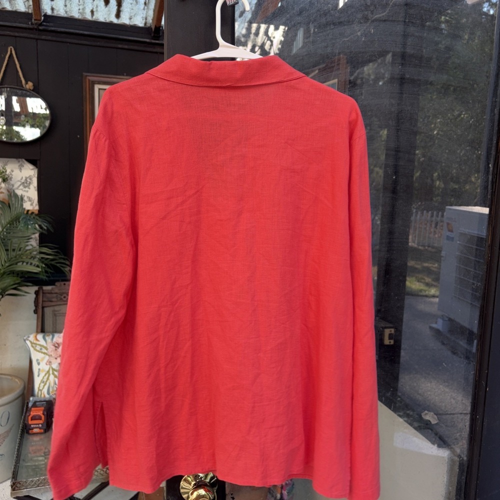 Linen Blend Coastal Coral Pink Button Down Women's Shirt Preppy Resort Wear 16 - Picture 4 of 6